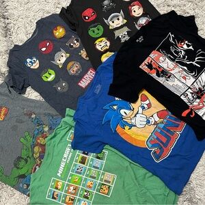 Boys Medium 8 Marvel and Sonic Kids T-Shirt Lot Set